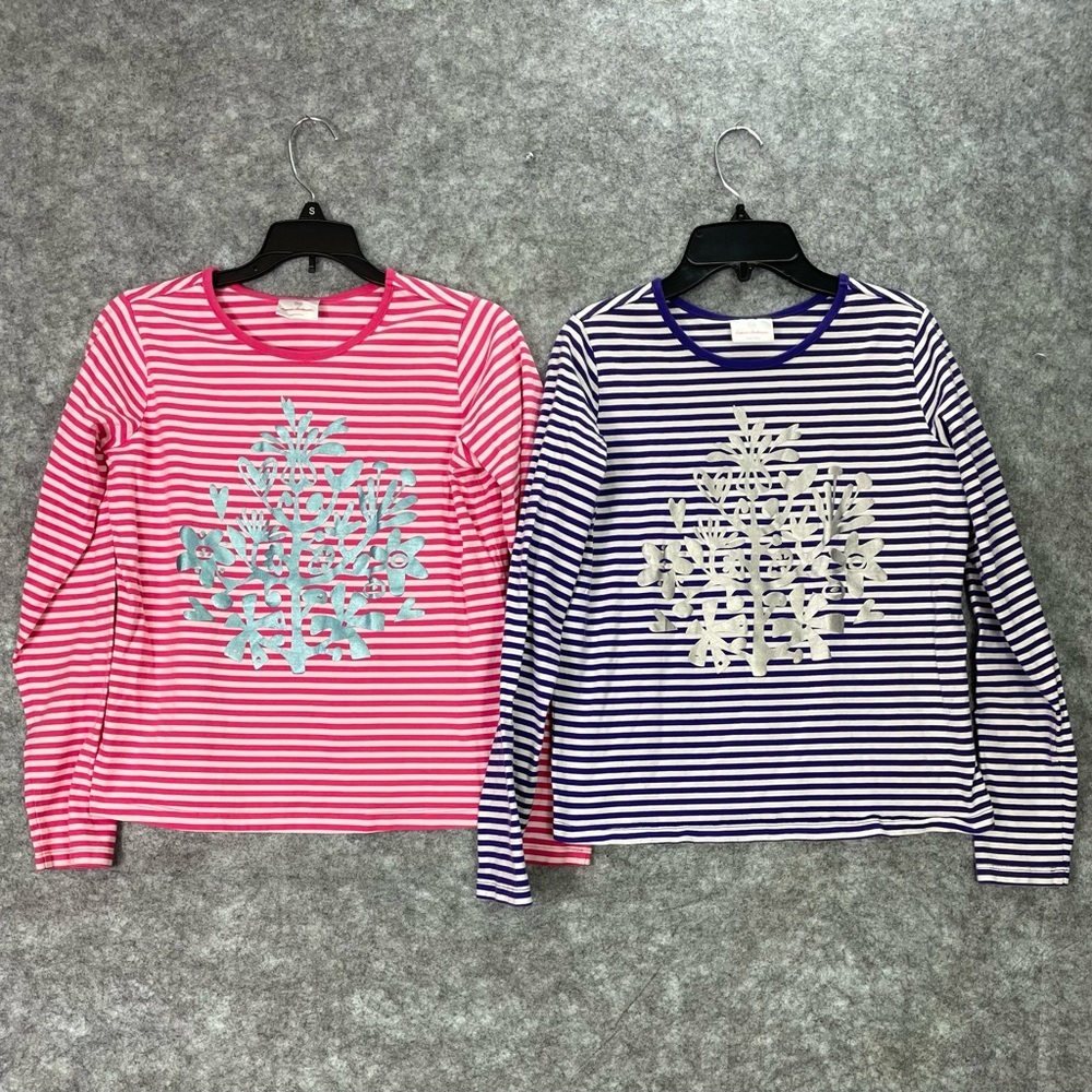 Hanna Andersson Girls Long Sleeve Striped Graphic Metallic Shirt 14-16 (160)